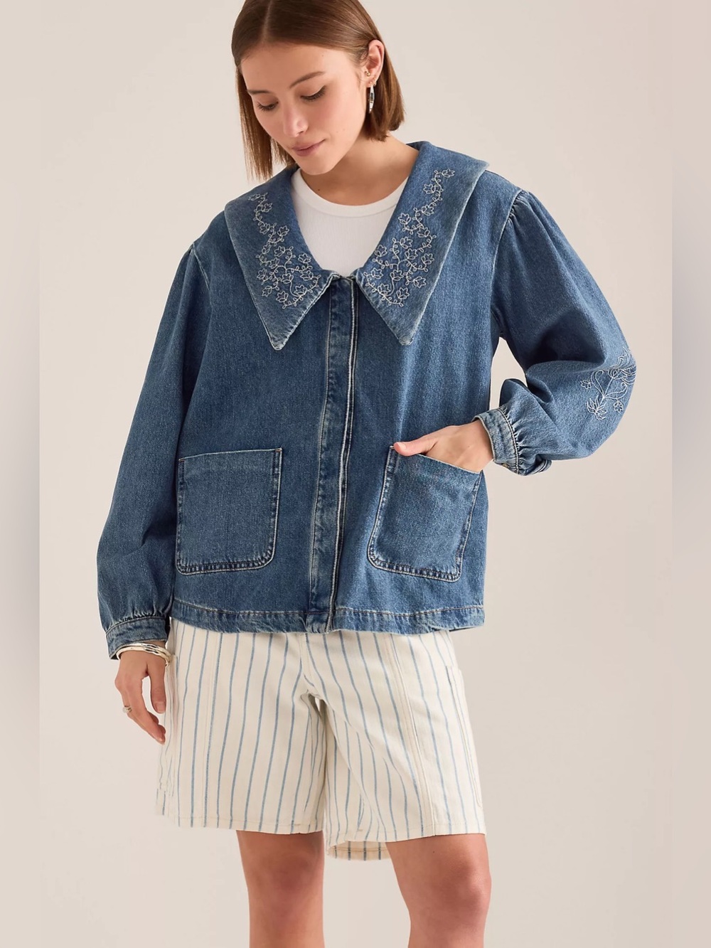 Seventy + Mochi Neve Flower Embroidered Denim Jacket